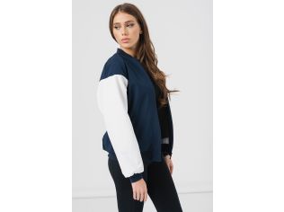 Jacheta Bomber cu maneci raglan, Alb, Albastru marin