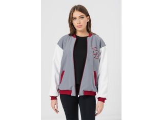 Jacheta bomber cu maneci raglan, Rosu inchis, Alb optic, Gri inchis