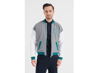 Jacheta Bomber cu maneci raglan, Alb, Verde persan, Gri