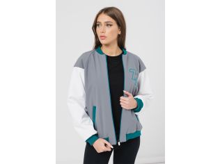 Jacheta Bomber cu maneci raglan, Alb, Verde persan, Gri